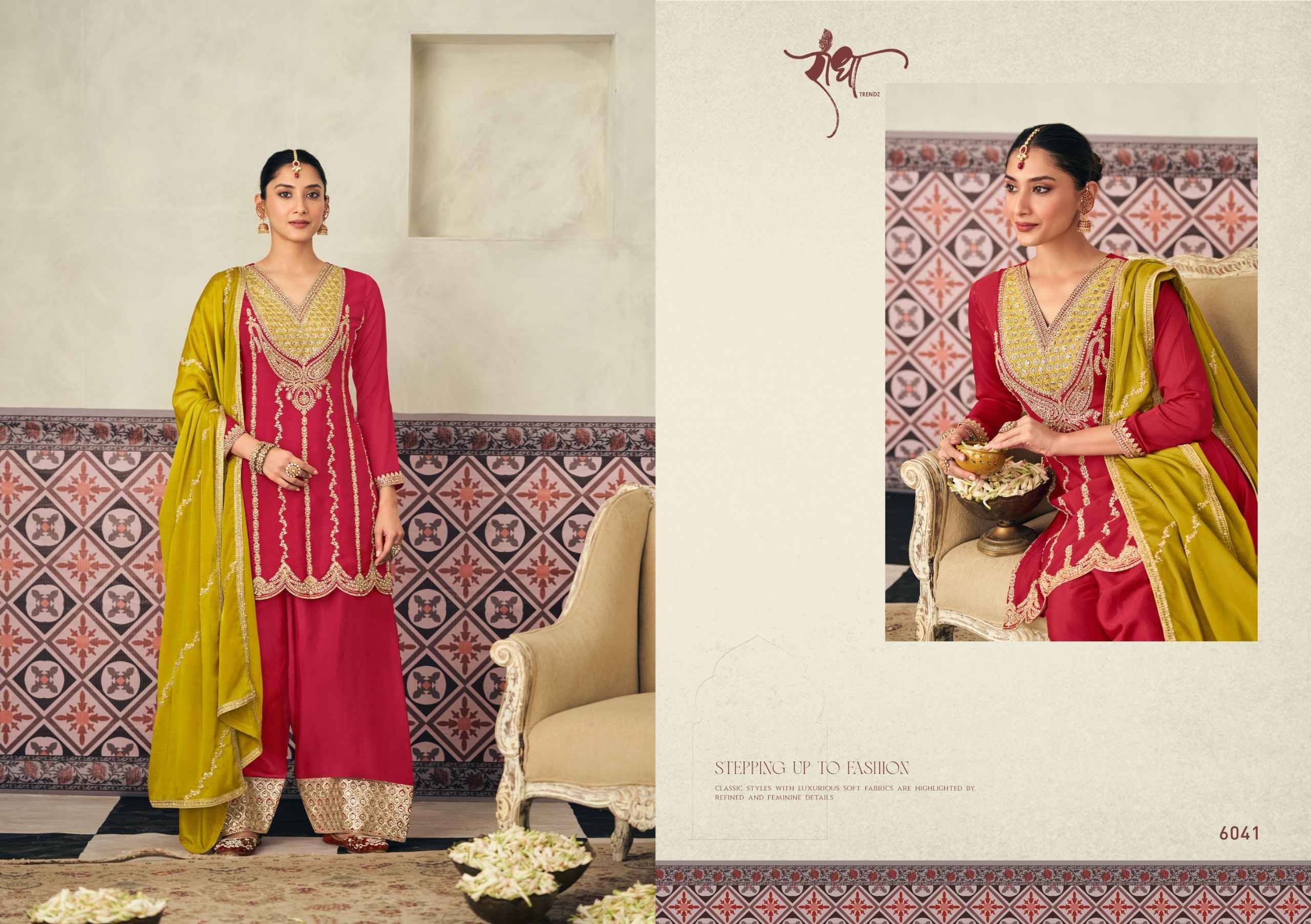 Heer By RADHA TRENDZ 6041 To 6043 Series Sharara Suits Beautiful Fancy Colorful Stylish Party Wear & Occasional Wear Premium Chinnon Dresses At Wholesale Price